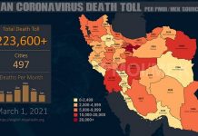 Iran: Zahl der Todesopfer durch das Coronavirus steigt in 486 Städten auf über 223.600 an