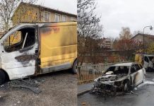 Ein Lieferwagen der MEK-Anhänger in Schweden in Brand gesetzt