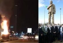 Iran: Widerstandseinheiten zünden Qassem Soleimanis Statue in Shahrekord Stunden nach der Enthüllung an