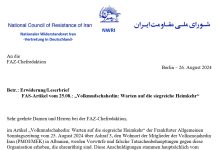 Eine Richtigstellung des FAZ-Artikels über die iranische Hauptopposition ist notwendig